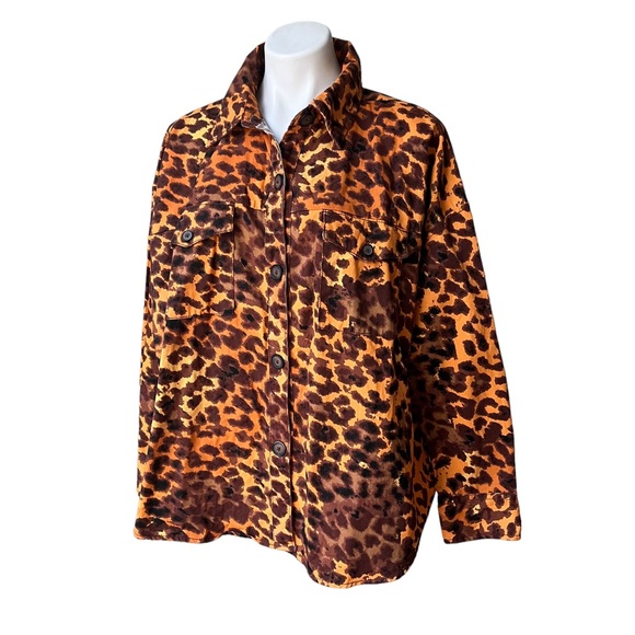Native Youth Oversized Shacket in Bright Leopard Print, Sz L - Picture 6 of 11